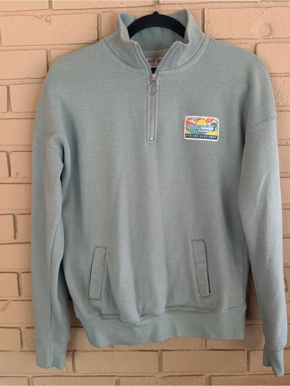 RON JON SURF SHOP FLEECE SWEATSHIRT 1/4 Zip Logo Lounge Pockets Jacket M Beach
